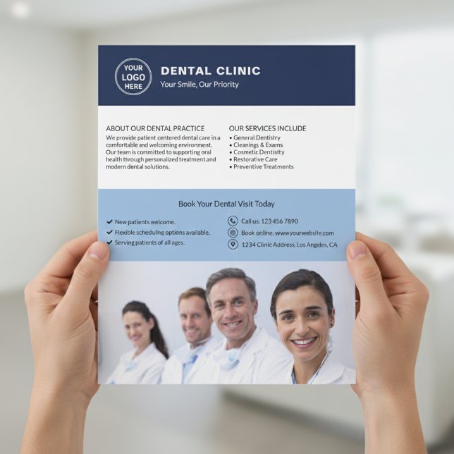 Dental Clinic Custom Logo Photo QR Reklamblad (Dental Clinic Custom Logo Photo QR Flyer)