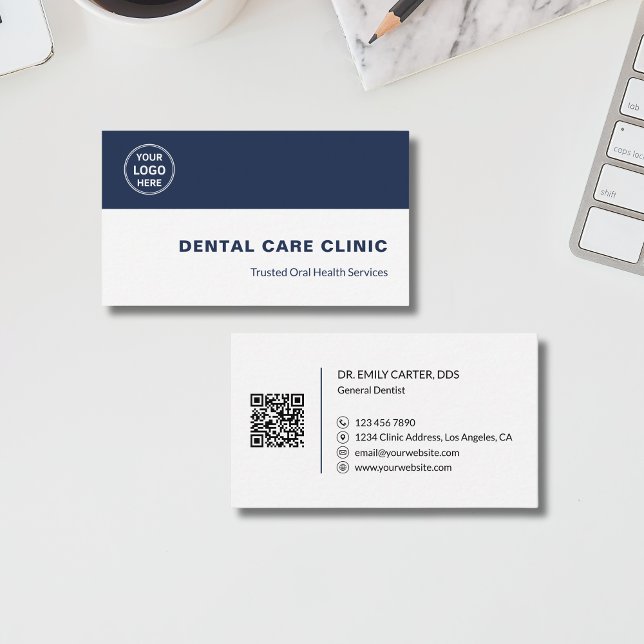 Dental Clinic Dentist Custom Logo QR Code Visitkort (Dental Clinic Dentist Custom Logo QR Code Business Card)