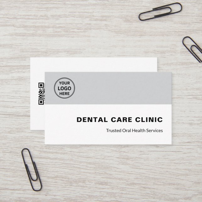 Dental Clinic Dentist Professional Logo QR Gray Visitkort (Fram/Back In Situ)