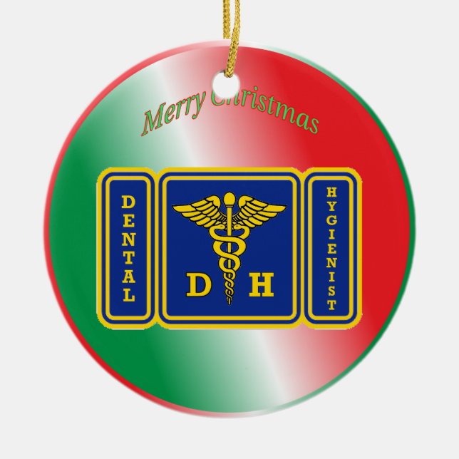Dental Hygienist Caduceus Shield Anpassningsbar Julgransprydnad Keramik (Framsidan)