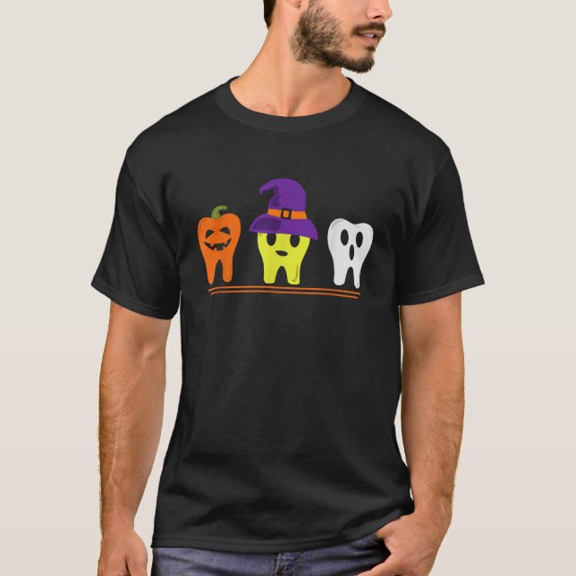Dental Hygienist Halloween Pumpkin Witch Tooth Doc T Shirt (Framsida)