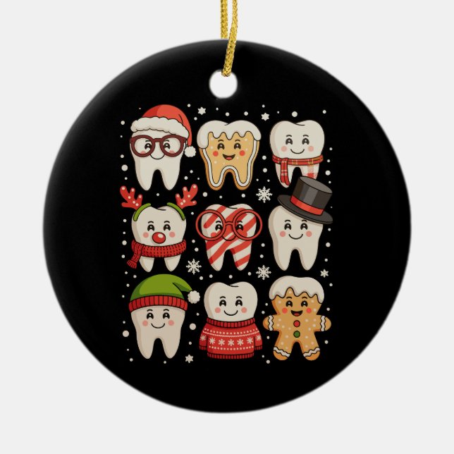Dental jul Cute Teeth Dentist Santa Hat Julafton Julgransprydnad Keramik (Framsidan)
