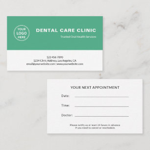 Dental klinik tandläkare logotyp Grön professionel Tidsbeställning Kort