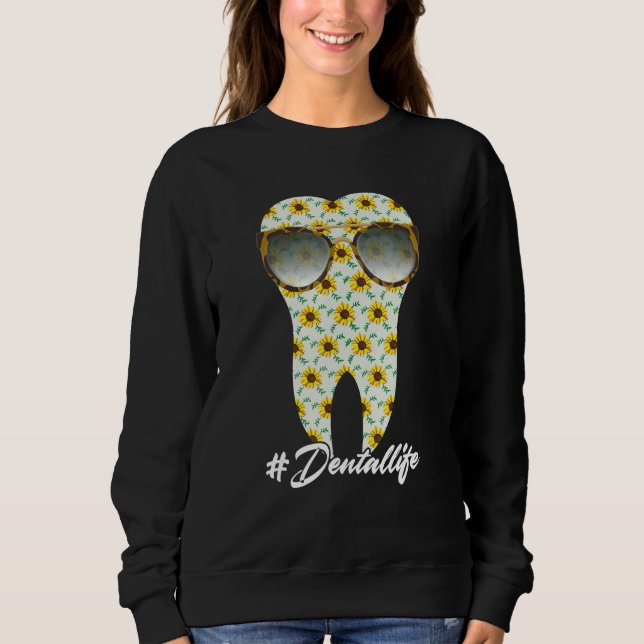 Dental Life Tooth Sunflower Leopard Dentist Dental T Shirt (Framsida)