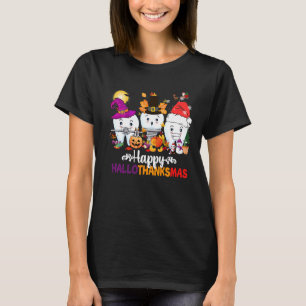 Dental Lycklig Hallo Thanksmas gnome tänder Lyckli T Shirt