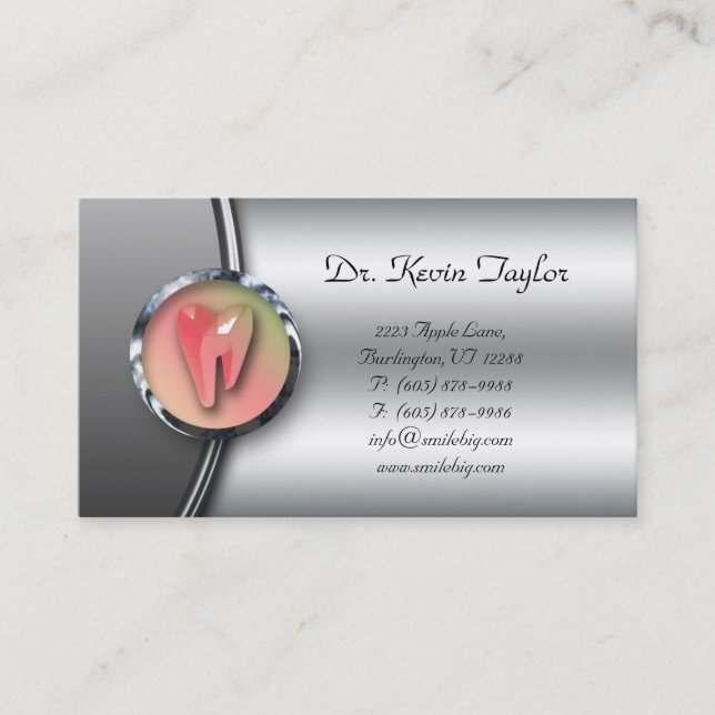 Dental Molar Affärskort Silver Logotyp Dentist Visitkort (Framsida)