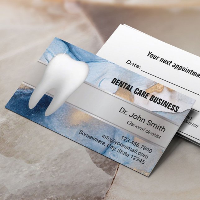 Dental Office Abstrakt Navy & Guld Dentist Tidsbeställning Kort (Skapare uppladdad)