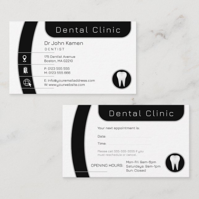 Dental | Professionell Dental Clinical Tidsbeställning Kort (Fram/baksida)
