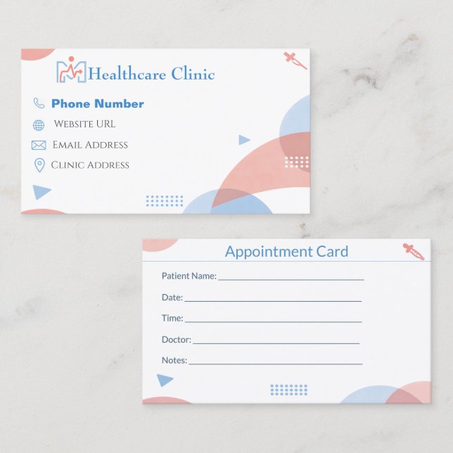 Dental Reminder Cards for Clinic Appointments Tidsbeställning Kort (Fram/baksida)