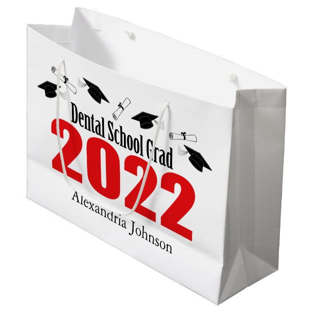 Dental School Grad 2022 Studenten Gift Bag (röd) (Framsidan Vinklad)
