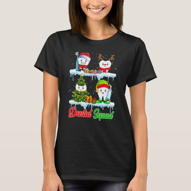 Dental Squad Santa Elf Reindeer Christmas Tree Tee (Framsida)
