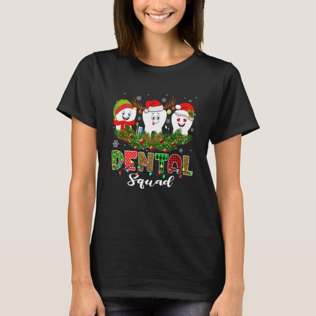 Dental Squad  Teeth Santa Reindeer Christmas Pajam T Shirt (Framsida)