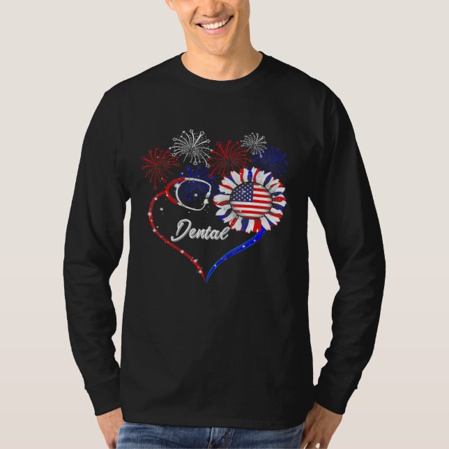 Dental Stethoscope Firework Sunros America Flagga T Shirt (Framsida)