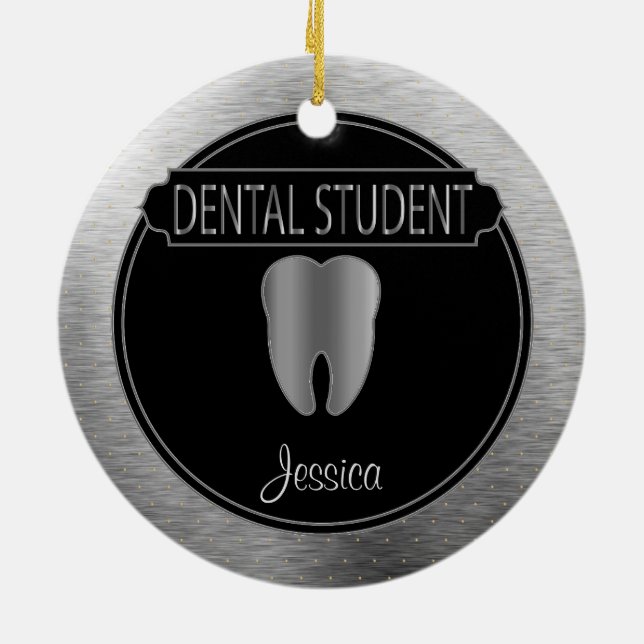 Dental 🦷 Student - UpScale Black och Silver Julgransprydnad Keramik (Baksidan)