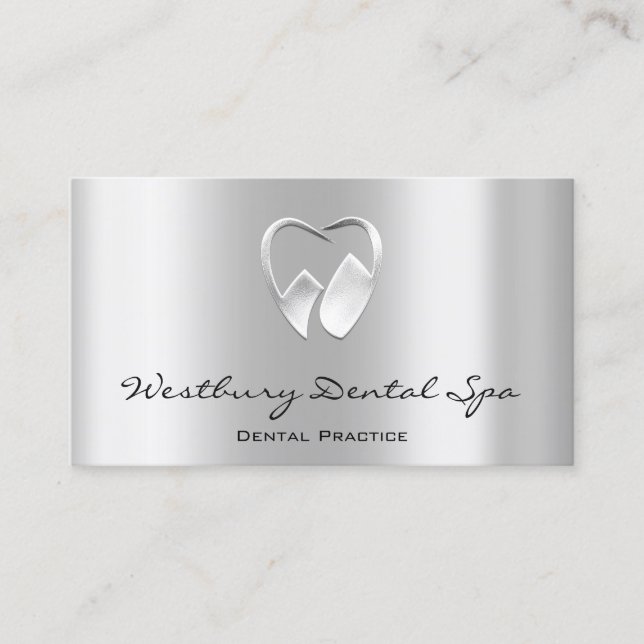 Dental Studio Smile Logotyp Silver Grått Metallic Visitkort (Framsida)