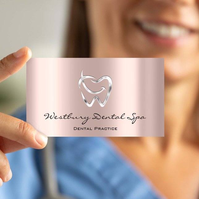Dental Studio Smile Logotyp Silver Ro Dentist Visitkort (Dental Studio Smile Logo Silver Rose Dentist Business Card)