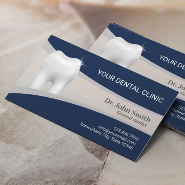 Dentalbyråets Professionell Dentist Navy & Silver Tidsbeställning Kort (Skapare uppladdad)