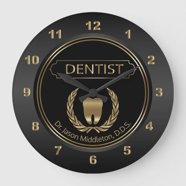 Dentaldesign i svart eller Guld Stor Klocka (Framsida)