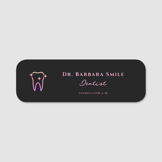 Dentalestesisk tandläkare med minimal svart Rosa Namnbricka (Framsida)