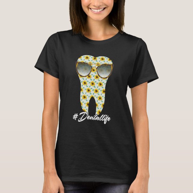 Dentallivets tand Solros Leopard Dentist Dental De T Shirt (Framsida)