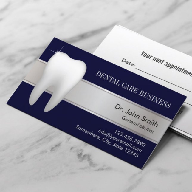 DentalOffice-Professionellen Dentist Navy Blue Tidsbeställning Kort (Skapare uppladdad)