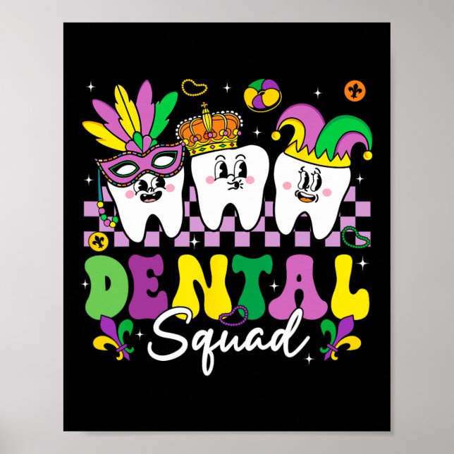 Dentalt Squad Hygiene Dental Crew Mardi Gras Carni Poster (Framsidan)
