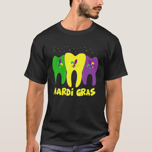 Dentalt Squad Margi Gras Dental Hygienist & Dental T Shirt (Framsida)