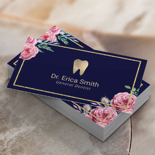 Dentalvårdsmodern marin och Guld Blommigt-dentist Visitkort