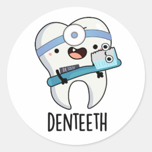 Denteeth Funny Teeth Pun Runt Klistermärke