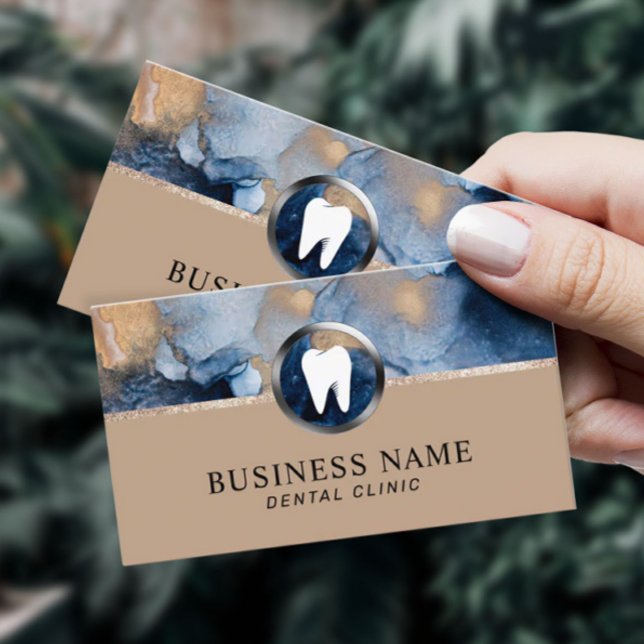 Dentist Abstrakt Navy Blue & Guld Dental Office Visitkort (Skapare uppladdad)