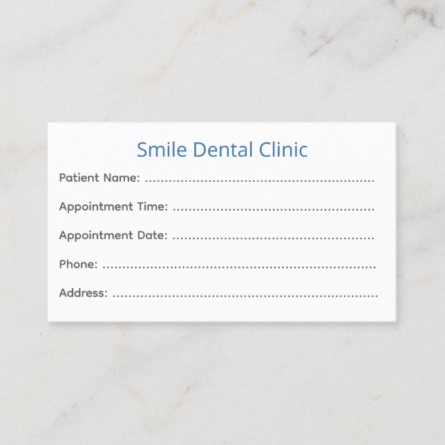 Dentist Appointment Cards Patient Reminder Tidsbeställning Kort (Framsida)