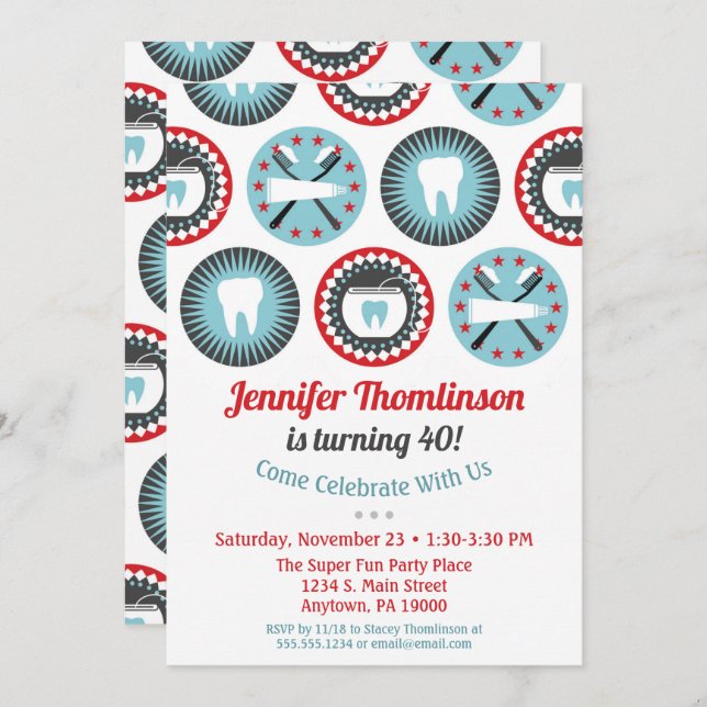 Dentist Birthday bjudande Dental Hygienist Party Inbjudningar (Fram/baksida)