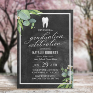 Dentist Botanist Foliage Chalkboard Studenten Inbjudningar