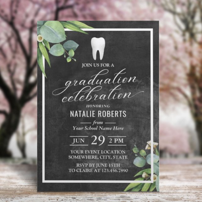 Dentist Botanist Foliage Chalkboard Studenten Inbjudningar (Skapare uppladdad)