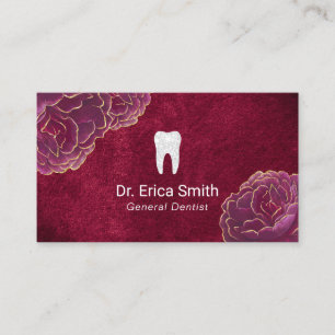 Dentist Burgundy Blommigt Red Velvet Dental Care Visitkort
