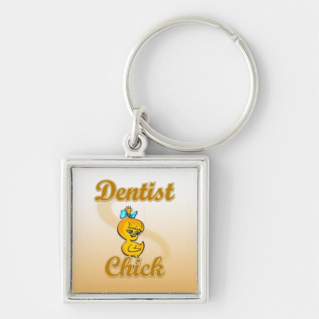 Dentist Chick Fyrkantig Silverfärgad Nyckelring (Framsidan)