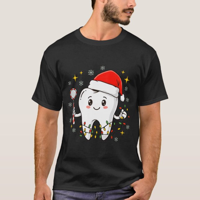 Dentist Christmas Teeth Xmas Lights Funny Dental S T Shirt (Framsida)