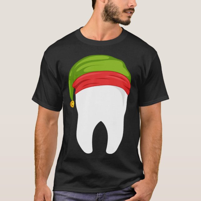 Dentist Christmas  tooth Dental  with Elf hat T Shirt (Framsida)