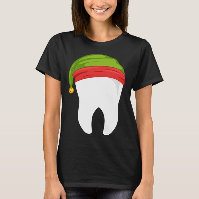 Dentist Christmas  tooth Dental  with Elf hat T Shirt (Framsida)
