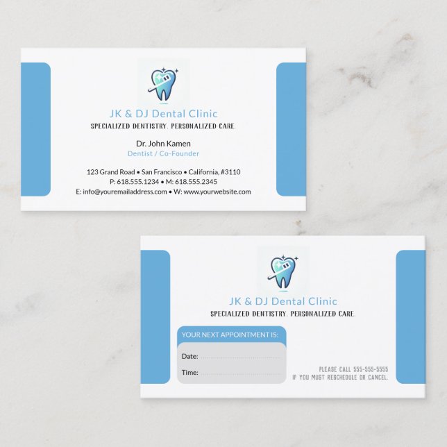 Dentist | Dental Appointment Card Visitkort (Fram/baksida)