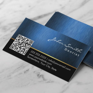 Dentist Dental Care Metallic Navy Blue QR Code Visitkort