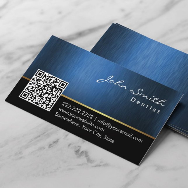 Dentist Dental Care Metallic Navy Blue QR Code Visitkort (Skapare uppladdad)