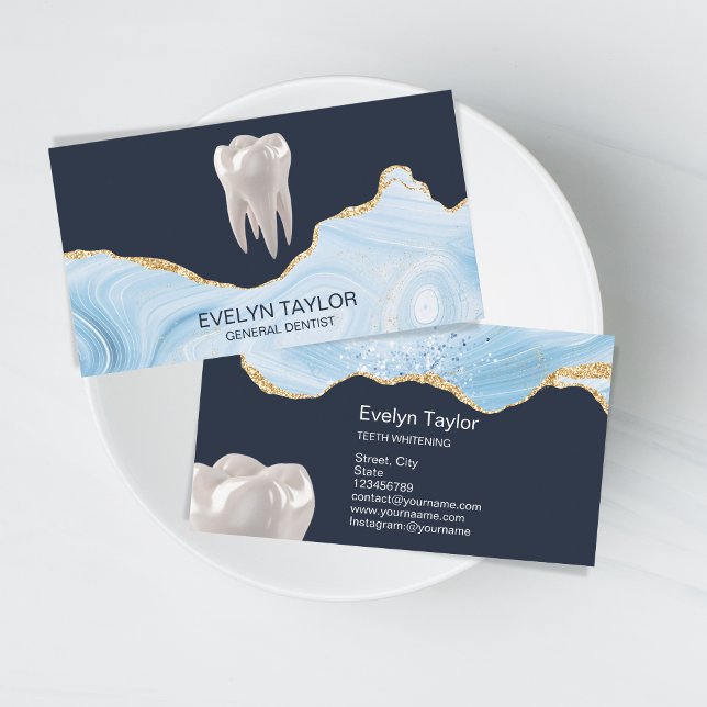 Dentist Dental Clinic Teeth Whitening Blue Visitkort (Skapare uppladdad)