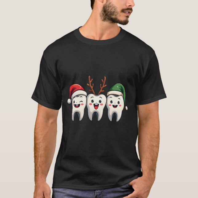 Dentist Dental jultomten Floss Julafton Träd T Shirt (Framsida)