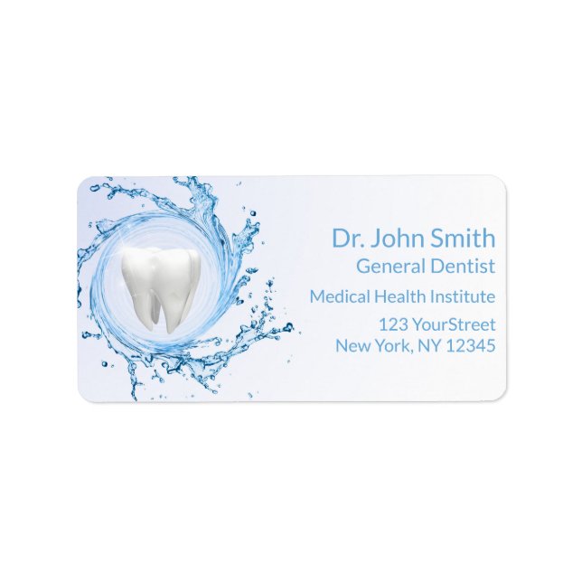 Dentist Dental Tooth Vatten Professionell Adressetikett (Framsidan)