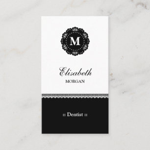 Dentist Elegant Black Snöre Monogram Visitkort