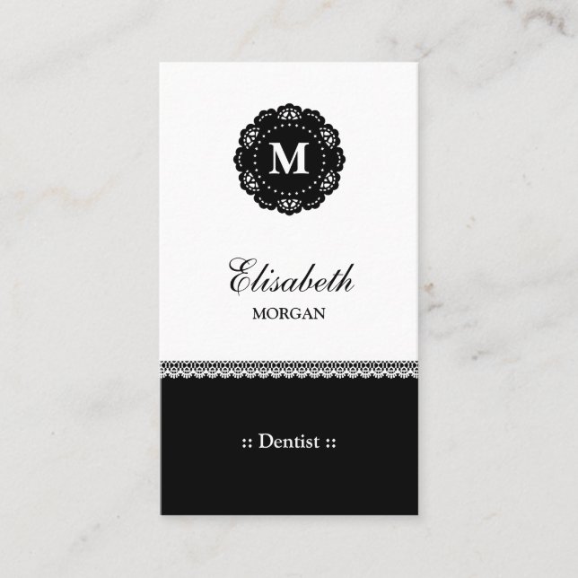 Dentist Elegant Black Snöre Monogram Visitkort (Framsida)
