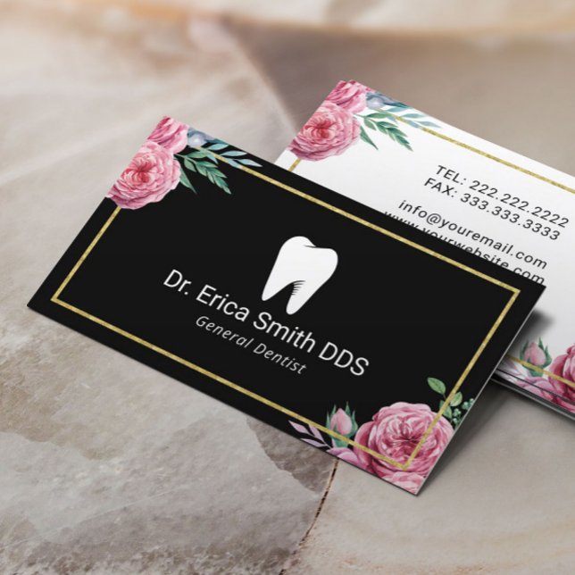 Dentist Elegant Blommigt Guld Framed Dental Care Visitkort (Skapare uppladdad)
