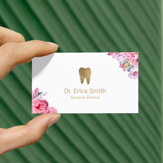 Dentist Elegant Blommigt Guld Tandvård Visitkort (Skapare uppladdad)