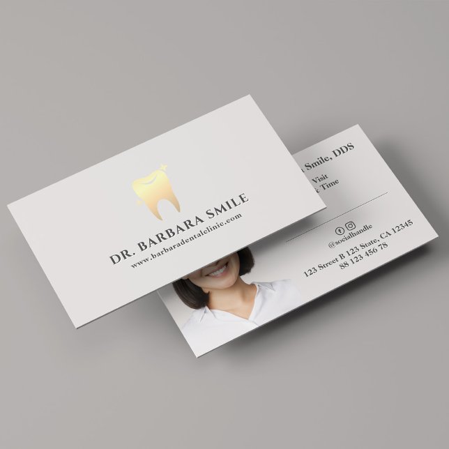 Dentist Faux Guld Tooth Photo Minimal Visitkort (Dentist Faux Gold Tooth Photo Minimal Business Card
)